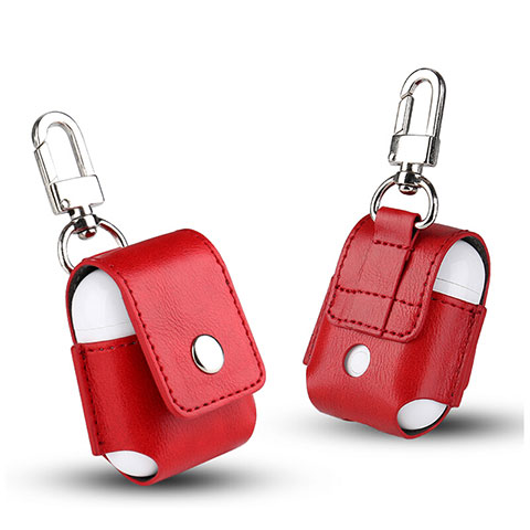 Carcasa de Cuero con Mosqueton Enchufe para AirPods Funda de Carga A01 Rojo