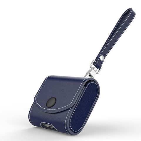 Carcasa de Cuero con Mosqueton Enchufe para AirPods Funda de Carga A05 Azul