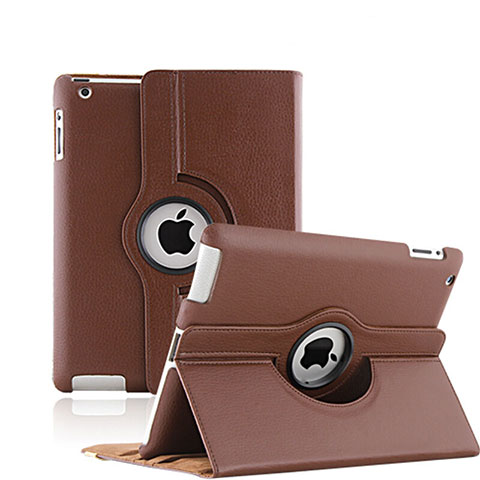 Carcasa de Cuero Giratoria con Soporte para Apple iPad 3 Marron