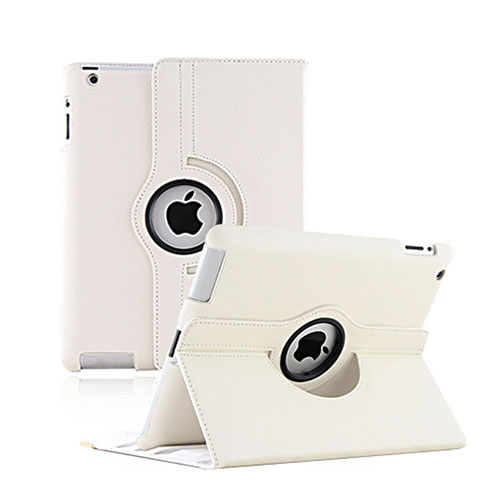 Carcasa de Cuero Giratoria con Soporte para Apple iPad 4 Blanco