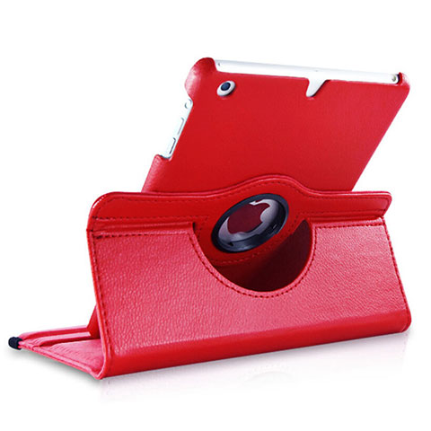 Carcasa de Cuero Giratoria con Soporte para Apple iPad Mini Rojo