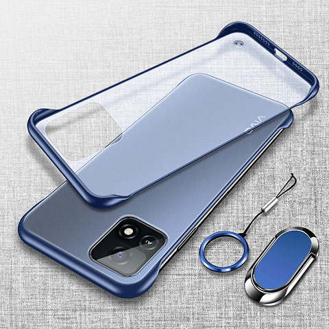 Carcasa Dura Cristal Plastico Funda Rigida Sin Marco Transparente con Magnetico Anillo de dedo Soporte para Vivo iQOO U3 5G Azul