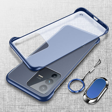 Carcasa Dura Cristal Plastico Funda Rigida Sin Marco Transparente con Magnetico Anillo de dedo Soporte para Vivo V23 5G Azul