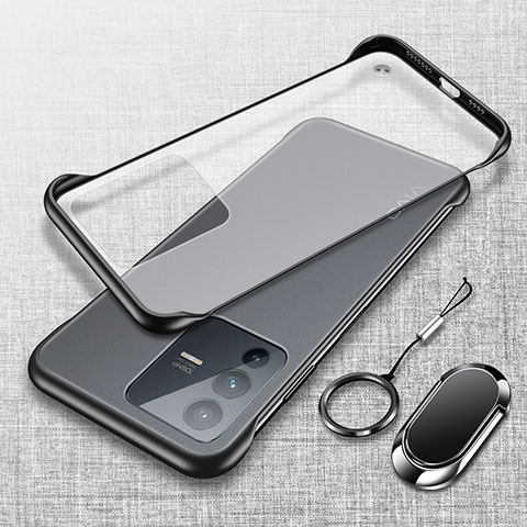 Carcasa Dura Cristal Plastico Funda Rigida Sin Marco Transparente con Magnetico Anillo de dedo Soporte para Vivo V23 Pro 5G Negro