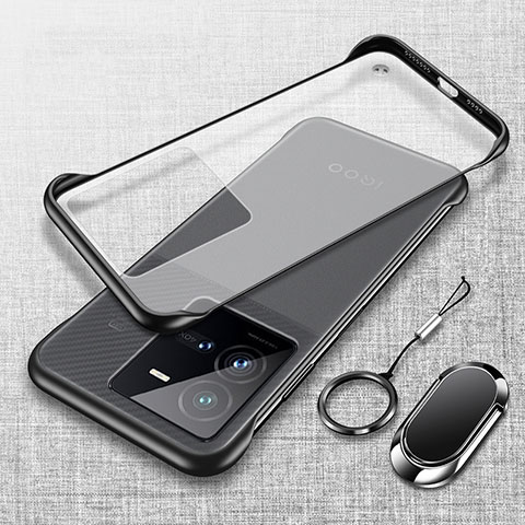 Carcasa Dura Cristal Plastico Funda Rigida Sin Marco Transparente con Magnetico Anillo de dedo Soporte para Vivo V25 5G Negro