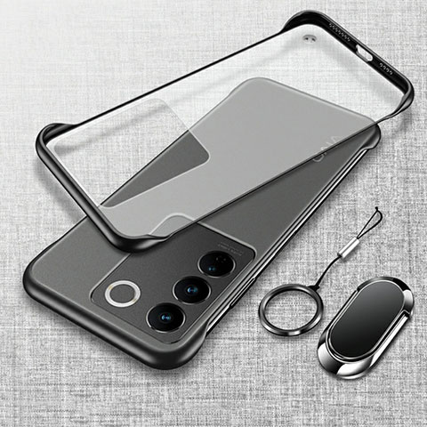 Carcasa Dura Cristal Plastico Funda Rigida Sin Marco Transparente con Magnetico Anillo de dedo Soporte para Vivo V27 Pro 5G Negro