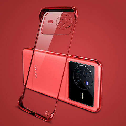 Carcasa Dura Cristal Plastico Funda Rigida Sin Marco Transparente H01 para Vivo X80 5G Rojo