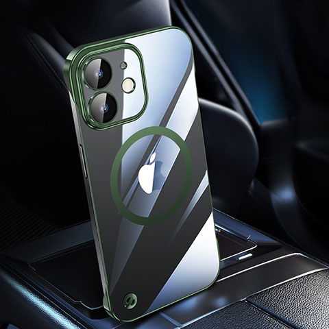 Carcasa Dura Cristal Plastico Funda Rigida Transparente con Mag-Safe Magnetic QC1 para Apple iPhone 12 Verde