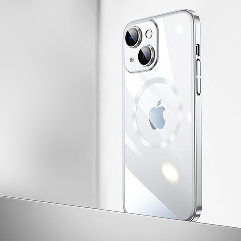 Carcasa Dura Cristal Plastico Funda Rigida Transparente con Mag-Safe Magnetic QC2 para Apple iPhone 15 Plus Plata