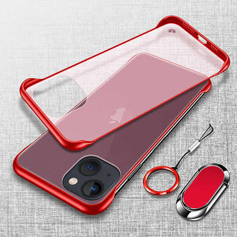 Carcasa Dura Cristal Plastico Funda Rigida Transparente con Magnetico Anillo de dedo Soporte para Apple iPhone 13 Mini Rojo
