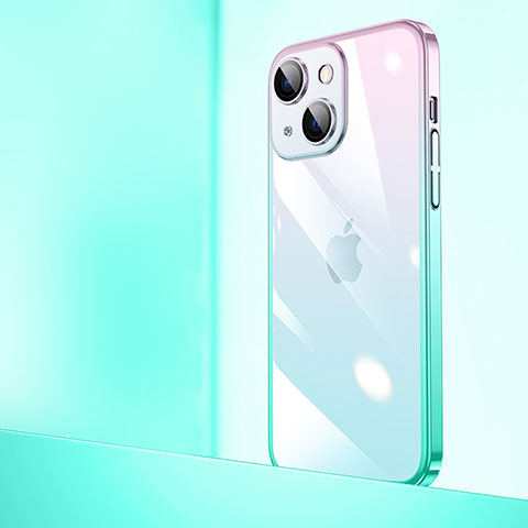 Carcasa Dura Cristal Plastico Funda Rigida Transparente Gradiente QC1 para Apple iPhone 13 Mini Verde