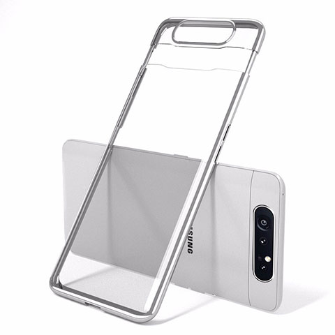 Carcasa Dura Cristal Plastico Funda Rigida Transparente H01 para Samsung Galaxy A80 Plata