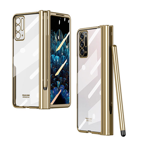 Carcasa Dura Cristal Plastico Funda Rigida Transparente H02 para Oppo Find N 5G Oro