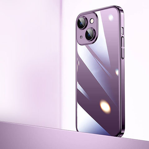 Carcasa Dura Cristal Plastico Funda Rigida Transparente QC2 para Apple iPhone 14 Plus Morado