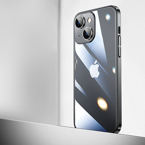 Carcasa Dura Cristal Plastico Funda Rigida Transparente QC2 para Apple iPhone 15 Negro
