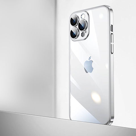 Carcasa Dura Cristal Plastico Funda Rigida Transparente QC2 para Apple iPhone 15 Pro Max Plata