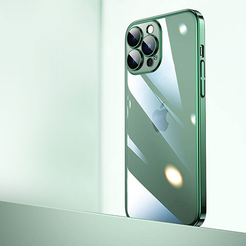 Carcasa Dura Cristal Plastico Funda Rigida Transparente QC2 para Apple iPhone 15 Pro Max Verde