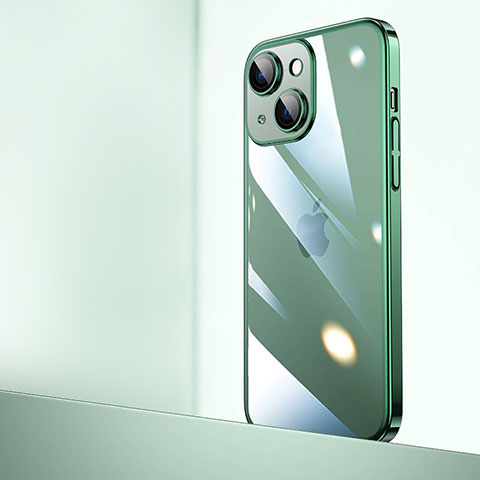 Carcasa Dura Cristal Plastico Funda Rigida Transparente QC2 para Apple iPhone 15 Verde