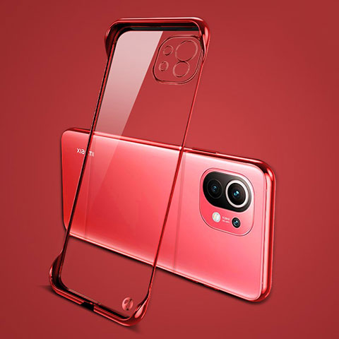 Carcasa Dura Cristal Plastico Funda Rigida Transparente S01 para Xiaomi Mi 11 Lite 4G Rojo