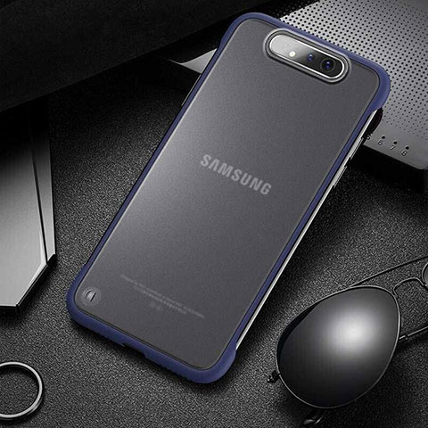 Carcasa Dura Cristal Plastico Funda Rigida Transparente S02 para Samsung Galaxy A90 4G Azul