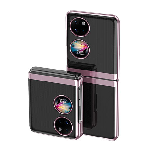 Carcasa Dura Cristal Plastico Rigida Transparente QH1 para Huawei P60 Pocket Oro Rosa