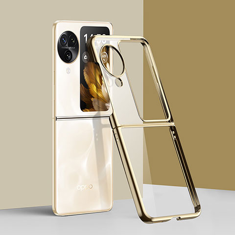 Carcasa Dura Cristal Plastico Rigida Transparente QH1 para Oppo Find N3 Flip 5G Oro