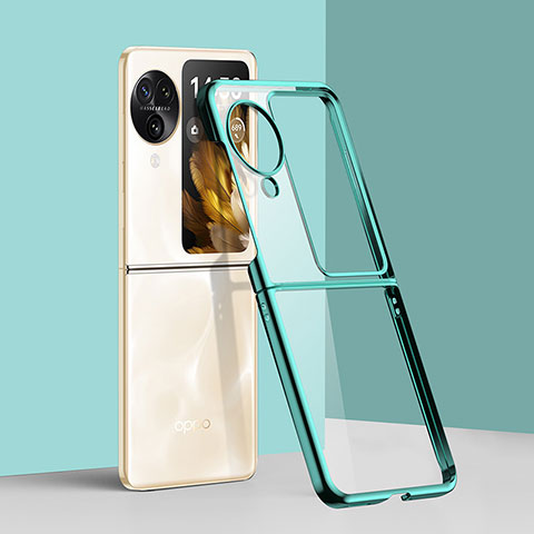 Carcasa Dura Cristal Plastico Rigida Transparente QH1 para Oppo Find N3 Flip 5G Verde