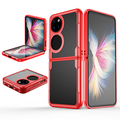 Carcasa Dura Cristal Plastico Rigida Transparente Z01L para Huawei P60 Pocket Rojo