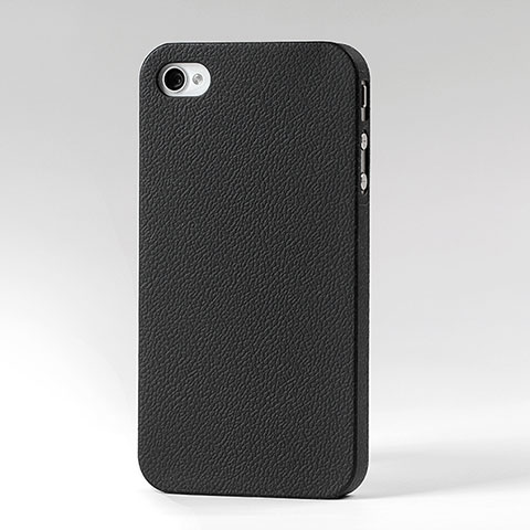 Carcasa Dura Plastico Rigida de Cuero para Apple iPhone 4 Negro