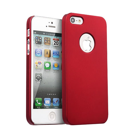 Carcasa Dura Plastico Rigida Mate con Agujero para Apple iPhone 5 Rojo