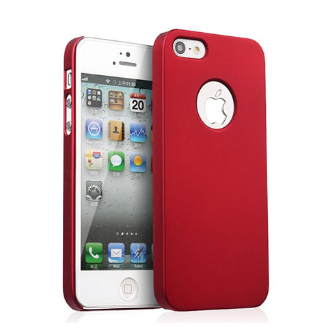 Carcasa Dura Plastico Rigida Mate con Agujero para Apple iPhone 5S Rojo