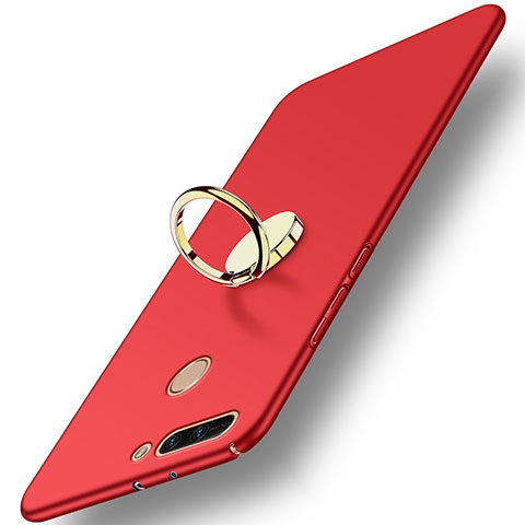 Carcasa Dura Plastico Rigida Mate con Anillo de dedo Soporte A02 para Huawei Honor V9 Rojo