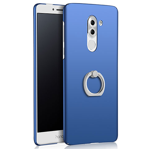 Carcasa Dura Plastico Rigida Mate con Anillo de dedo Soporte A03 para Huawei Honor 6X Pro Azul