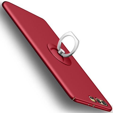 Carcasa Dura Plastico Rigida Mate con Anillo de dedo Soporte para Huawei Honor 9 Premium Rojo