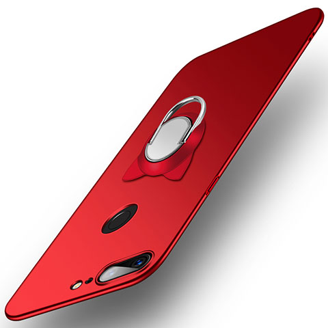 Carcasa Dura Plastico Rigida Mate con Anillo de dedo Soporte para OnePlus 5T A5010 Rojo