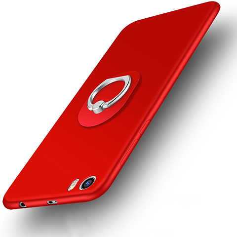 Carcasa Dura Plastico Rigida Mate con Anillo de dedo Soporte para Xiaomi Mi 5 Rojo