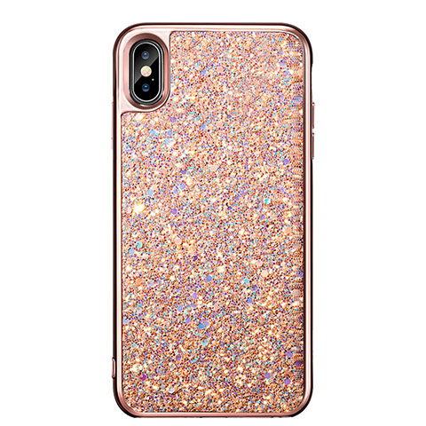 Carcasa Silicona Goma Bling Bling para Apple iPhone X Oro Rosa