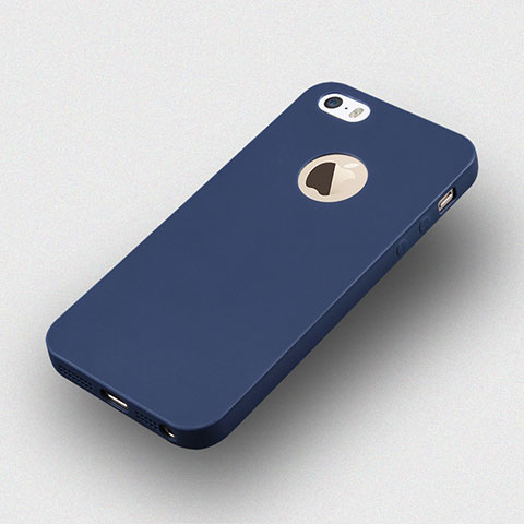 Carcasa Silicona Goma con Agujero para Apple iPhone 5 Azul