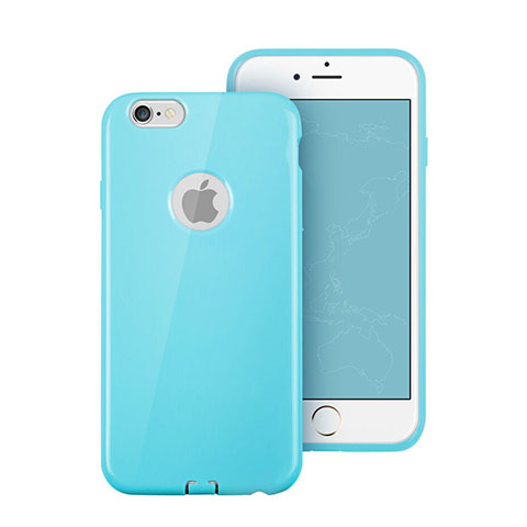 Carcasa Silicona Goma con Agujero para Apple iPhone 6 Azul Cielo