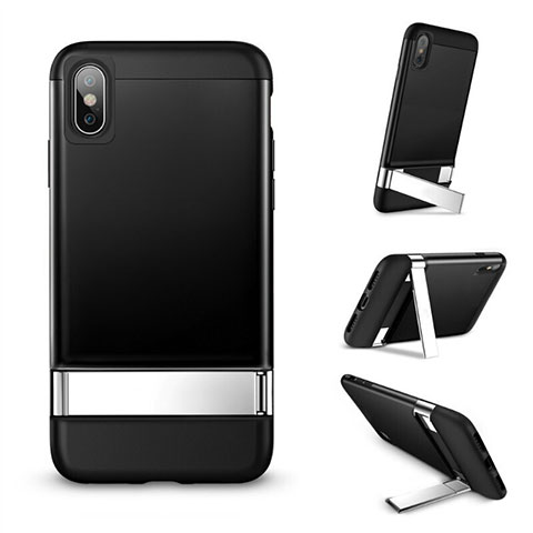 Carcasa Silicona Goma con Soporte para Apple iPhone X Negro