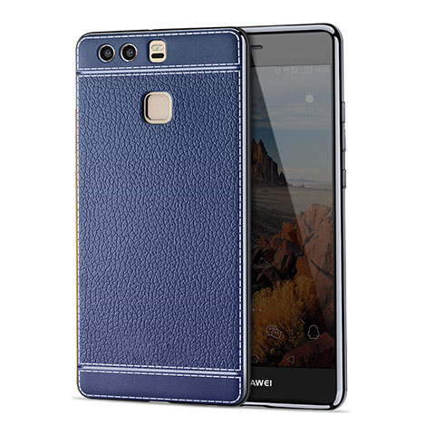 Carcasa Silicona Goma de Cuero para Huawei P9 Plus Azul