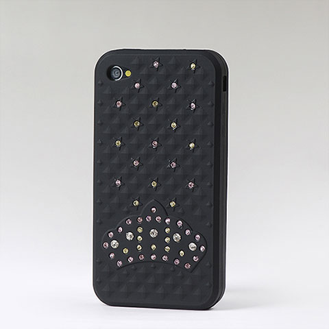 Carcasa Silicona Goma Diamante Brillante para Apple iPhone 4S Negro