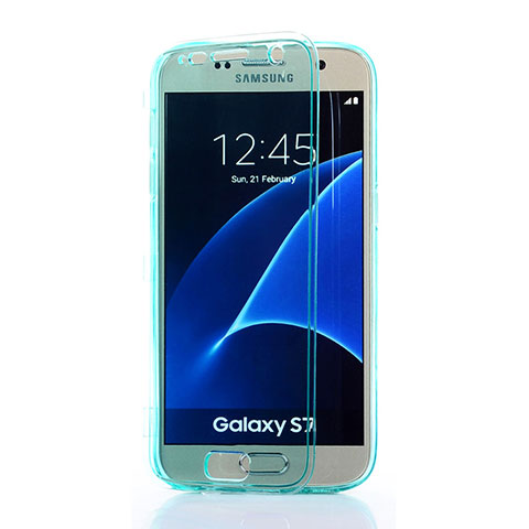 Carcasa Silicona Transparente Cubre Entero para Samsung Galaxy S7 G930F G930FD Azul Cielo