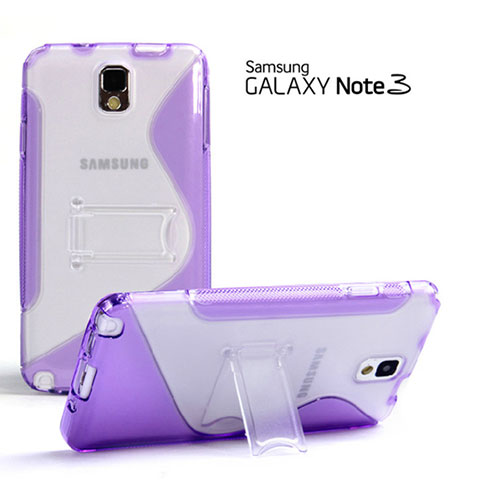 Carcasa Silicona Transparente S-Line con Soporte para Samsung Galaxy Note 3 N9000 Morado