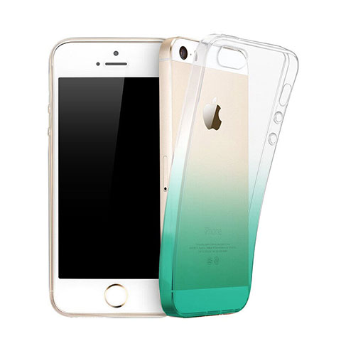 Carcasa Silicona Ultrafina Transparente Gradiente para Apple iPhone 5S Verde