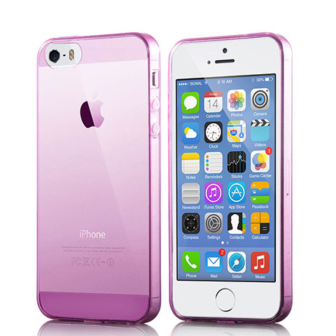 Carcasa Silicona Ultrafina Transparente para Apple iPhone 5 Rosa Roja