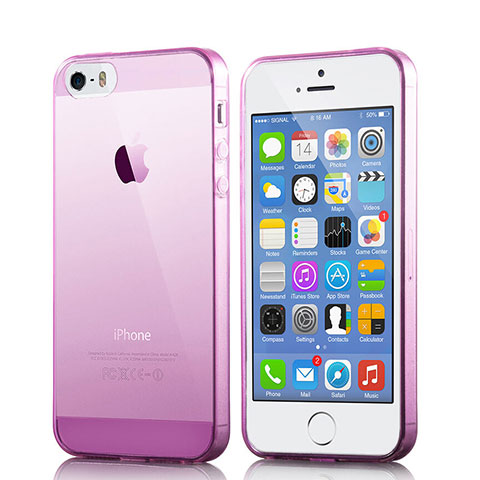 Carcasa Silicona Ultrafina Transparente para Apple iPhone 5S Rosa Roja