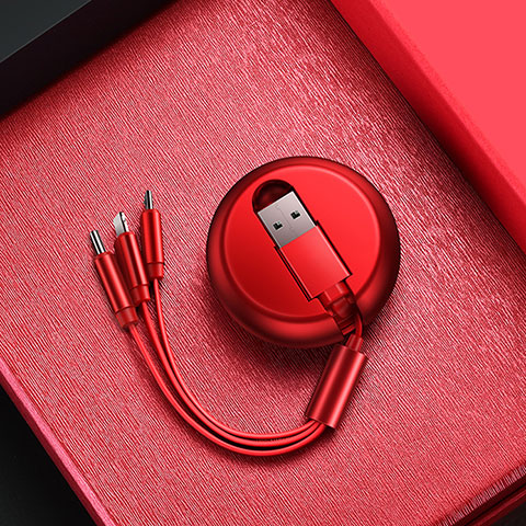 Cargador Cable Lightning USB Carga y Datos Android Micro USB C09 para Apple iPad 4 Rojo