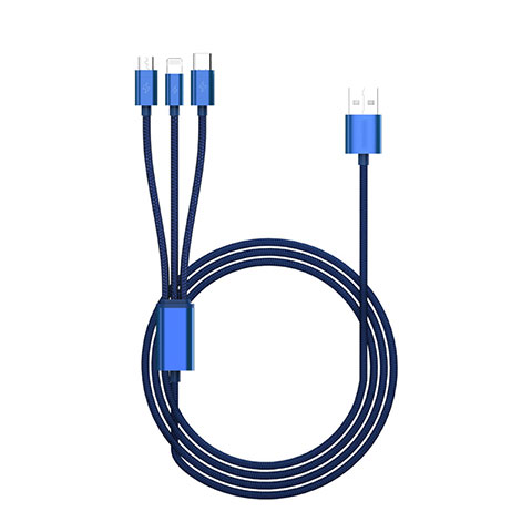 Cargador Cable Lightning USB Carga y Datos Android Micro USB Type-C ML02 Azul