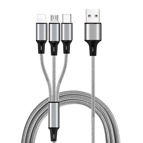 Cargador Cable Lightning USB Carga y Datos Android Micro USB Type-C ML08 Plata